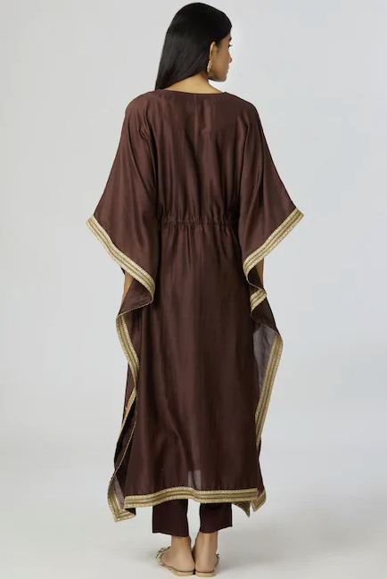Chanderi Silk Kaftan Pant Set in Brown