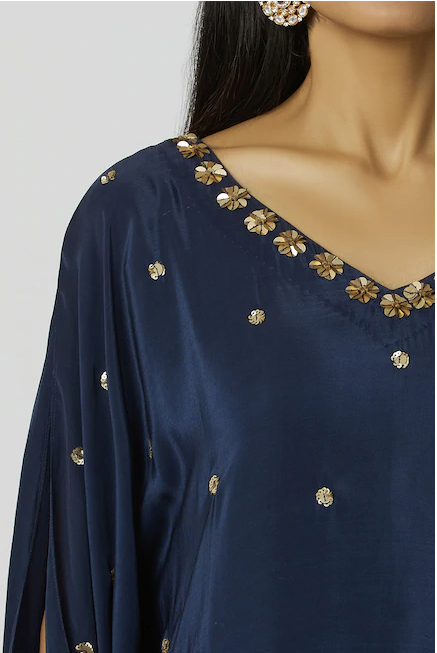 Embellished Kaftan & Dhoti Pant Set in Navy Blue