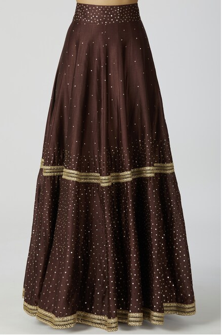 Chanderi Silk Embellished Lehenga Set in Brown