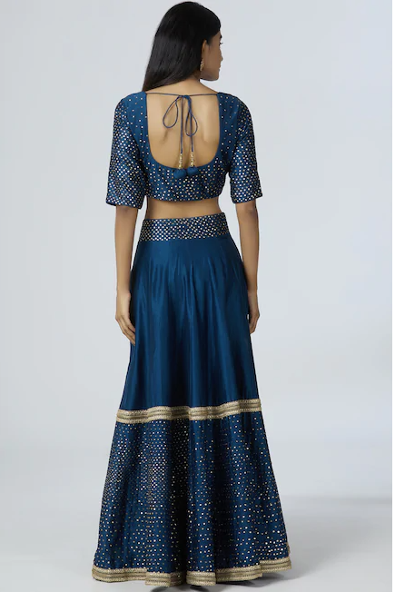 Chanderi Silk - Turquoise Blue Sequin Embroidered Lehenga Set
