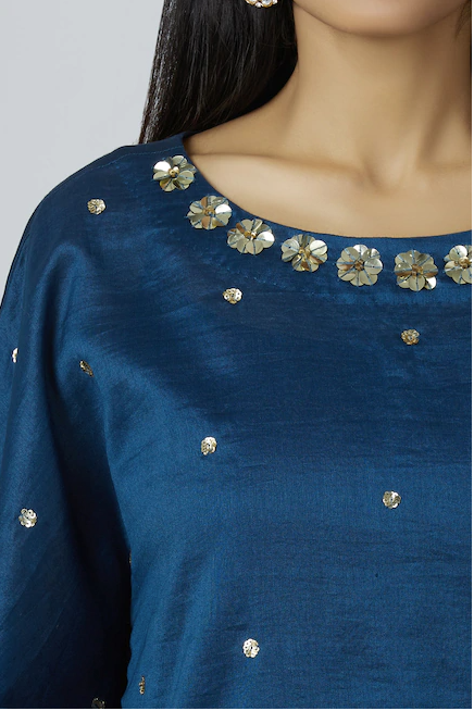 Embellished Kaftan Dhoti Pant Set in Turquoise Blue