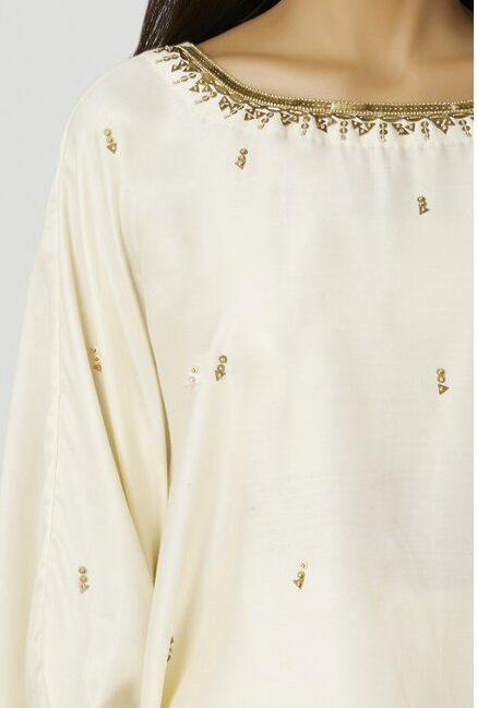 Embellished Kaftan Dhoti Pant Set in Off-White