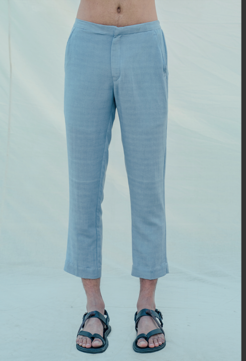 Cotton X Linen Sky Blue Trouser - Bohame